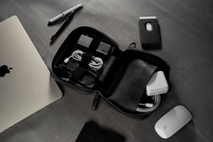 Distressed Leather Tech Organizer with Zipper | Tech & Cable Case