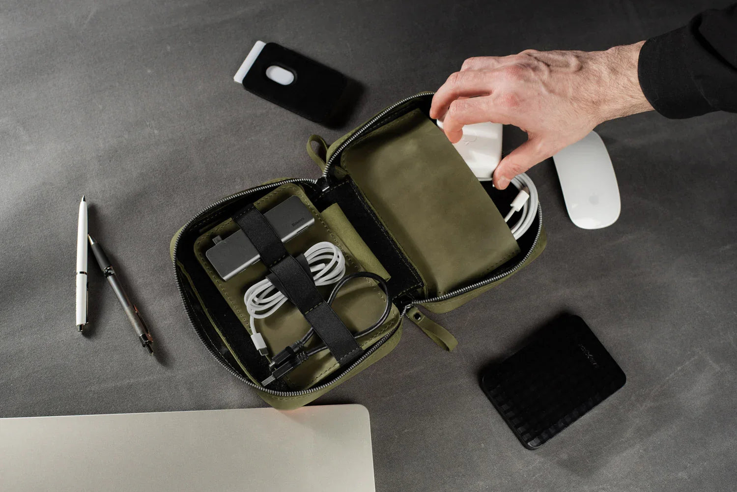 Distressed Leather Tech Organizer with Zipper | Tech & Cable Case