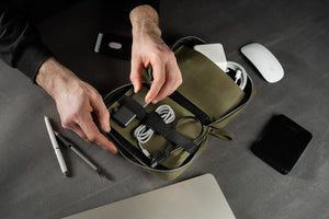 Distressed Leather Tech Organizer with Zipper | Tech & Cable Case