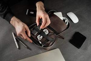 Distressed Leather Tech Organizer with Zipper | Tech & Cable Case