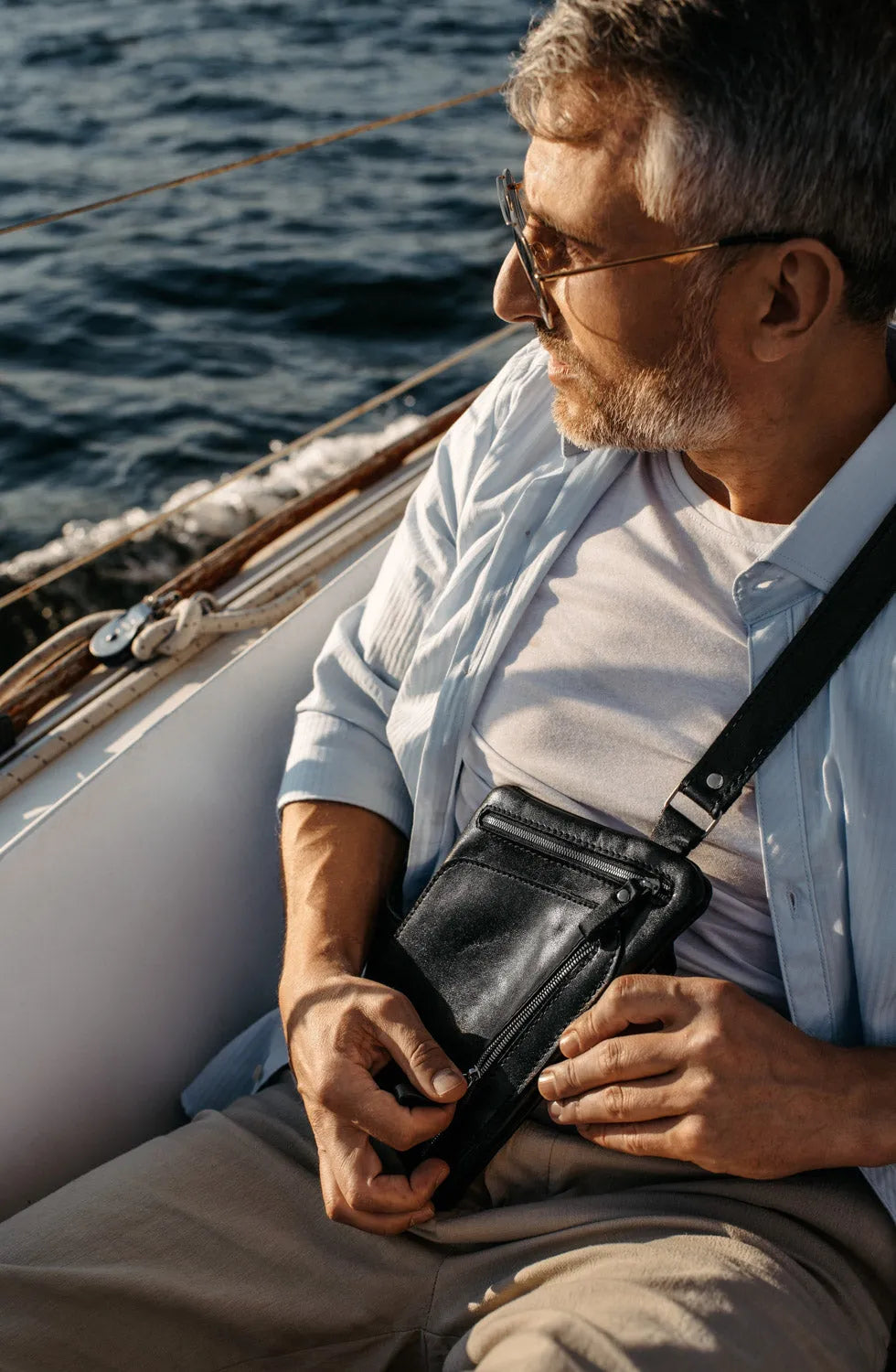 Smooth Leather Sling Bag for Men's | Hidden