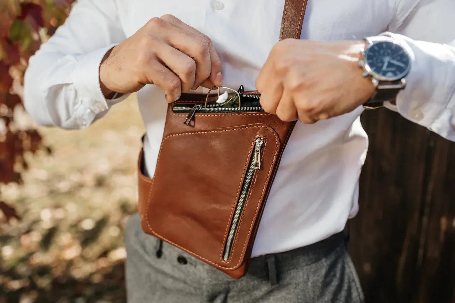 Smooth Leather Sling Bag for Men's | Hidden