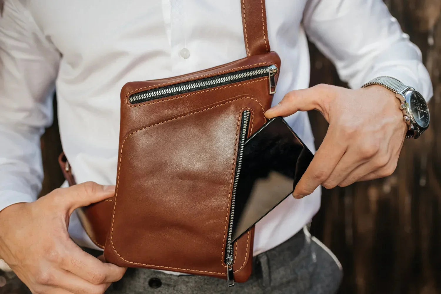 Smooth Leather Sling Bag for Men's | Hidden