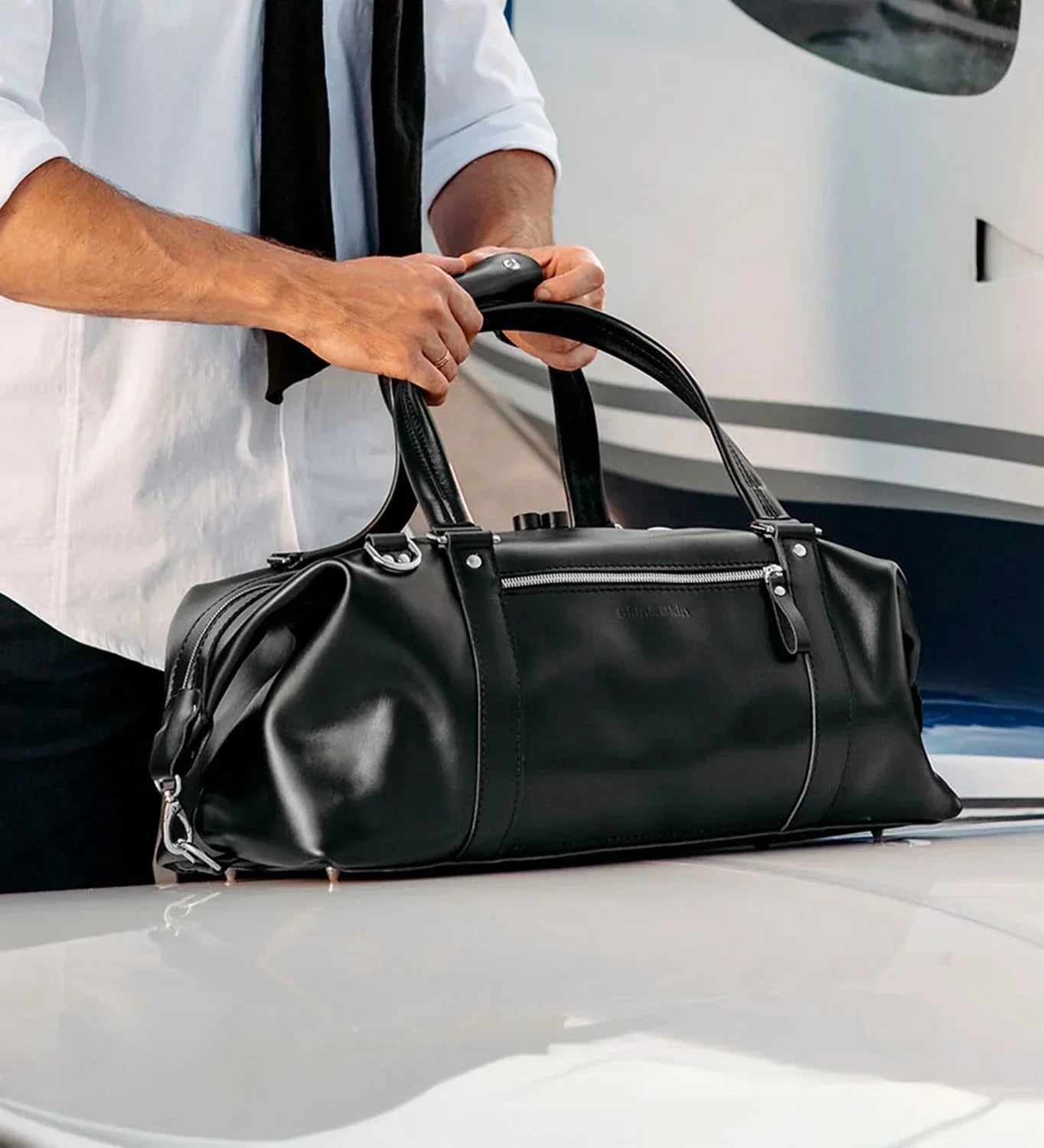 Leather Travel Set – Weekender Bag with Dopp Kit & Passport Cover & Luggage Tag Gift