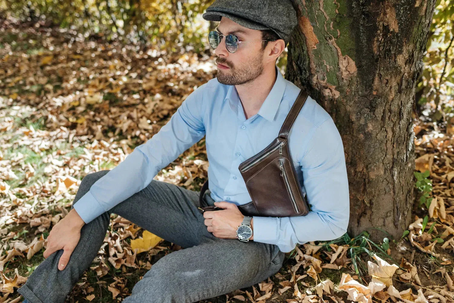 Smooth Leather Sling Bag for Men's | Hidden