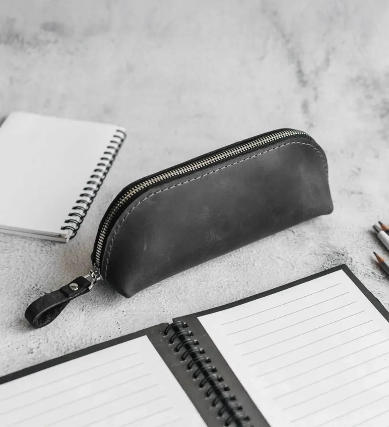 Zippered Pencil Pouch – Distressed Leather Organizer