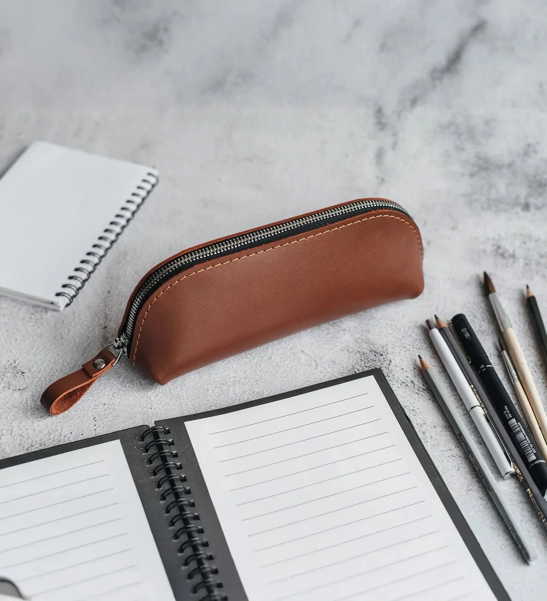 Zippered Leather Case for Pens, Pencils & Small Tools