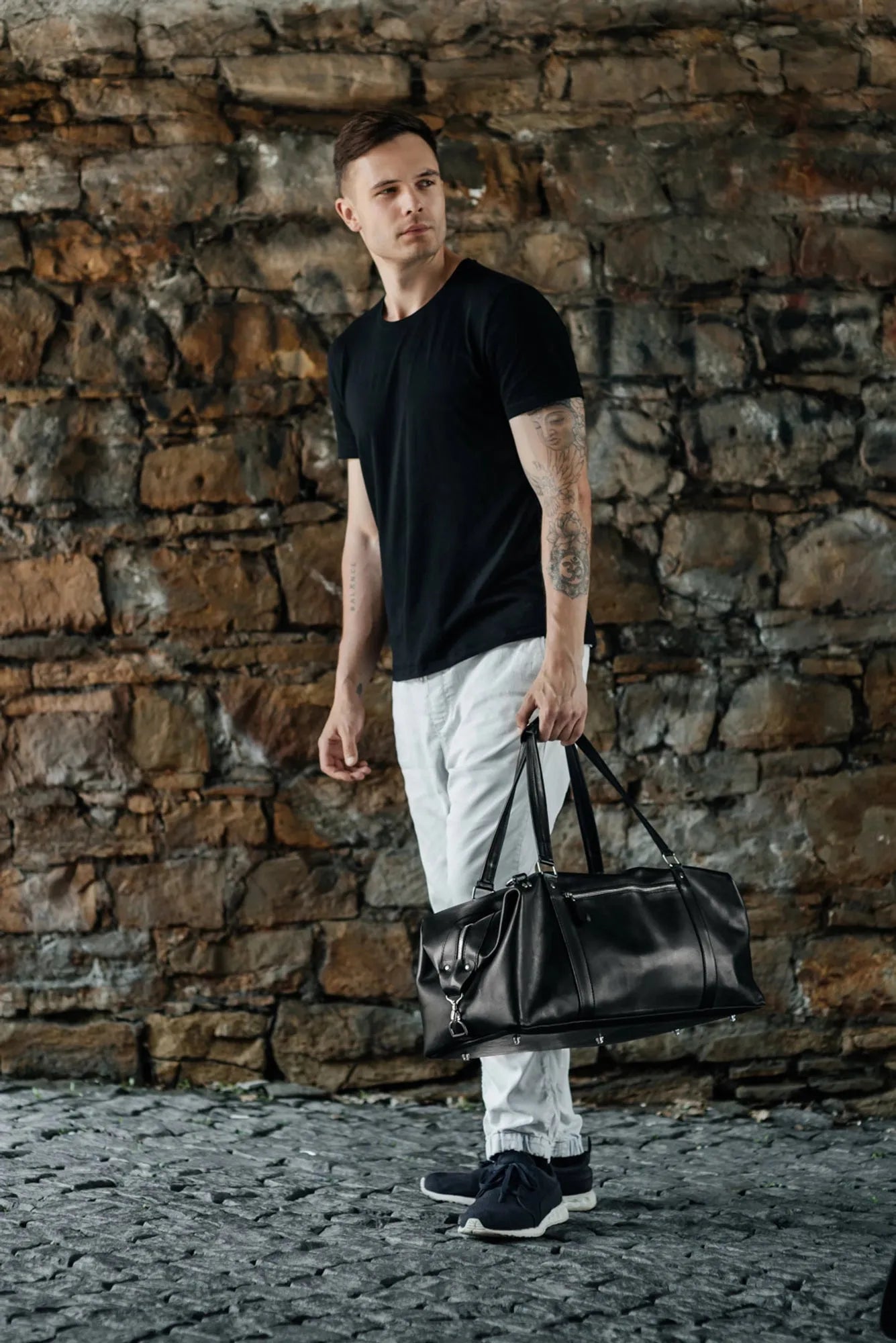 Travel Bag / Duffel Bag - Smooth leather Leather Duffel Bag - Stout | Black - Wenderfarer
