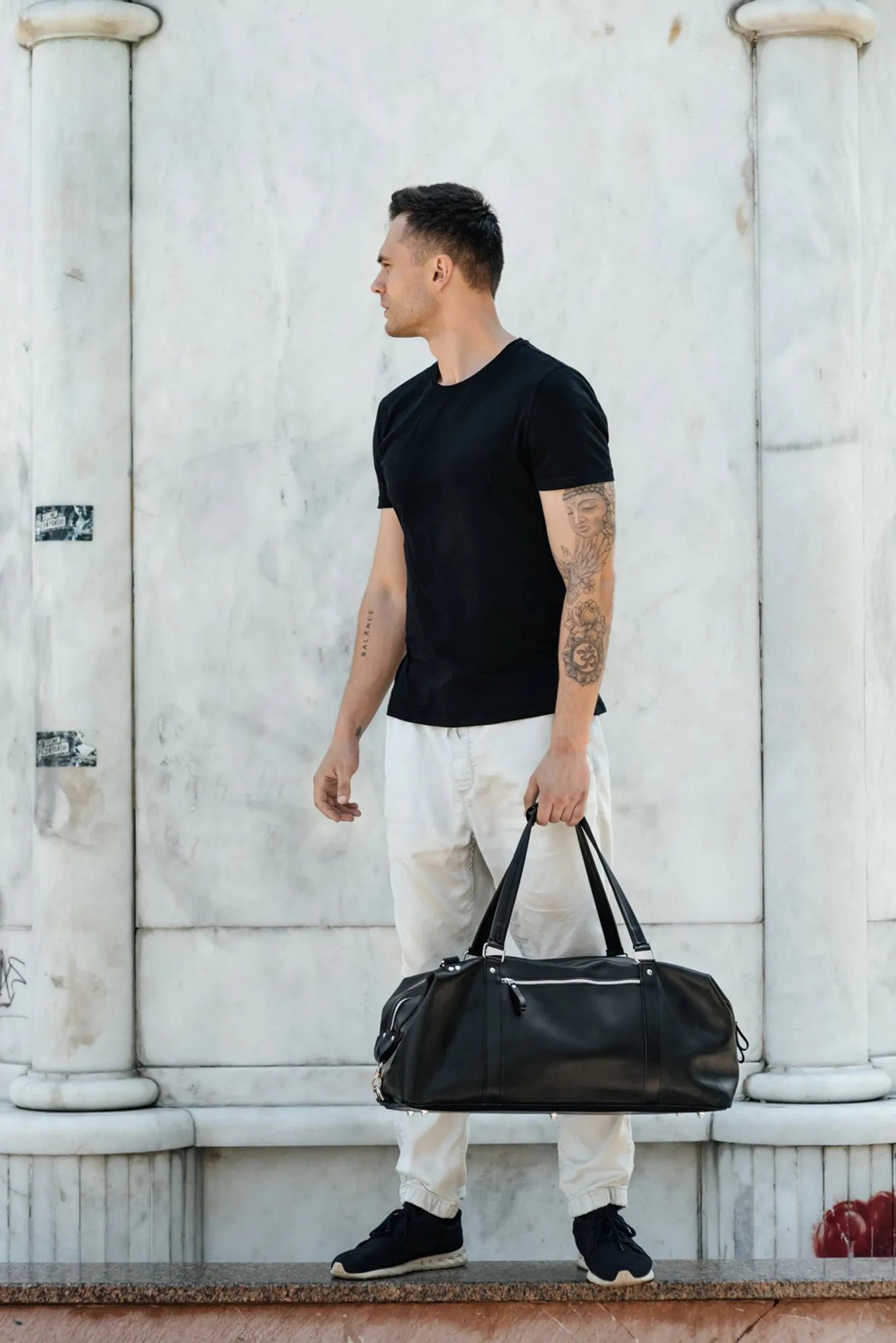 Travel Bag / Duffel Bag - Smooth leather Leather Duffel Bag - Stout | Black - Wenderfarer
