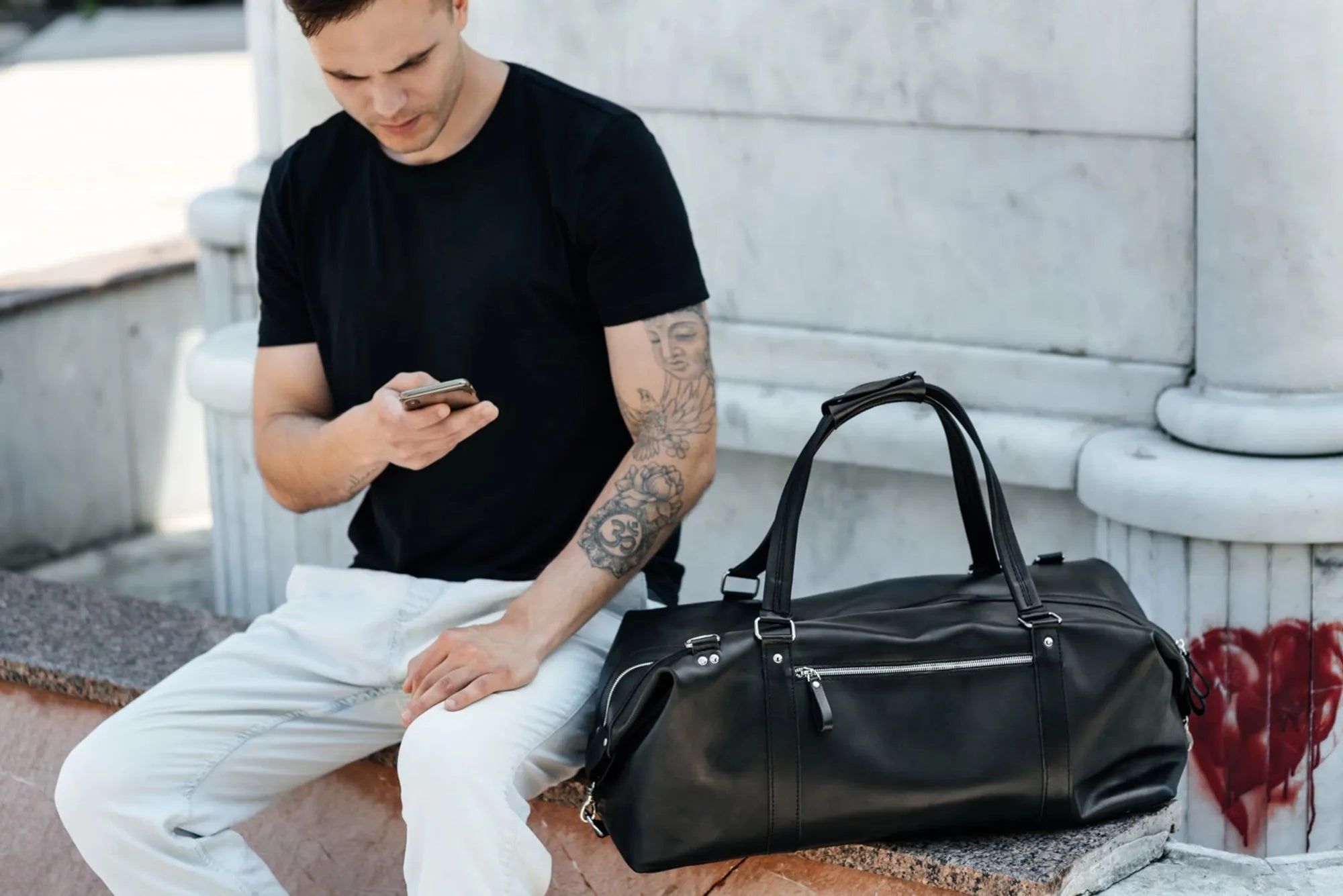 Travel Bag / Duffel Bag - Smooth leather Leather Duffel Bag - Stout | Black - Wenderfarer