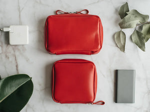 Zippered Leather Cable Organizer with Handle | Travel Tech Pouch