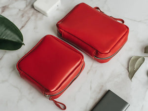 Zippered Leather Cable Organizer with Handle | Travel Tech Pouch