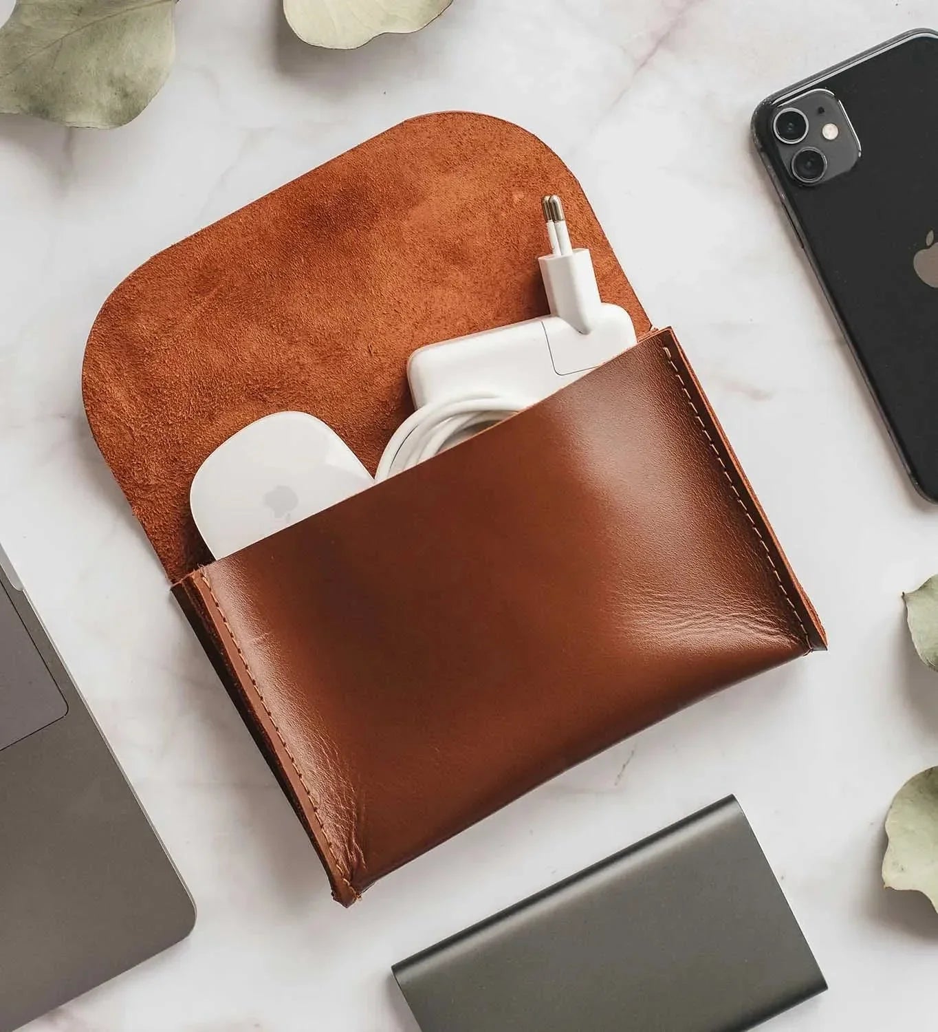 Leather Tech Pouch for Cables & Accessories | Saver
