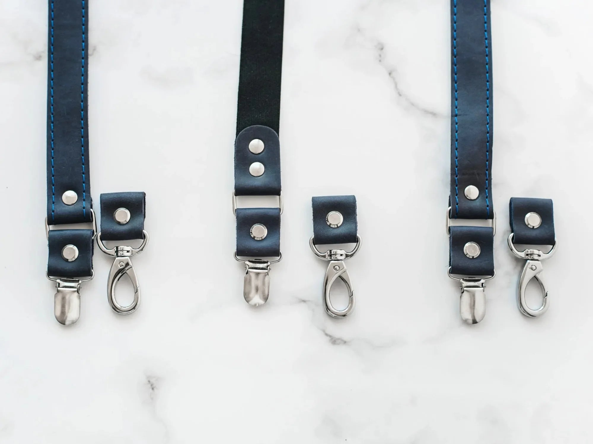 Waxed Matte Leather Suspenders for Men with Buckles