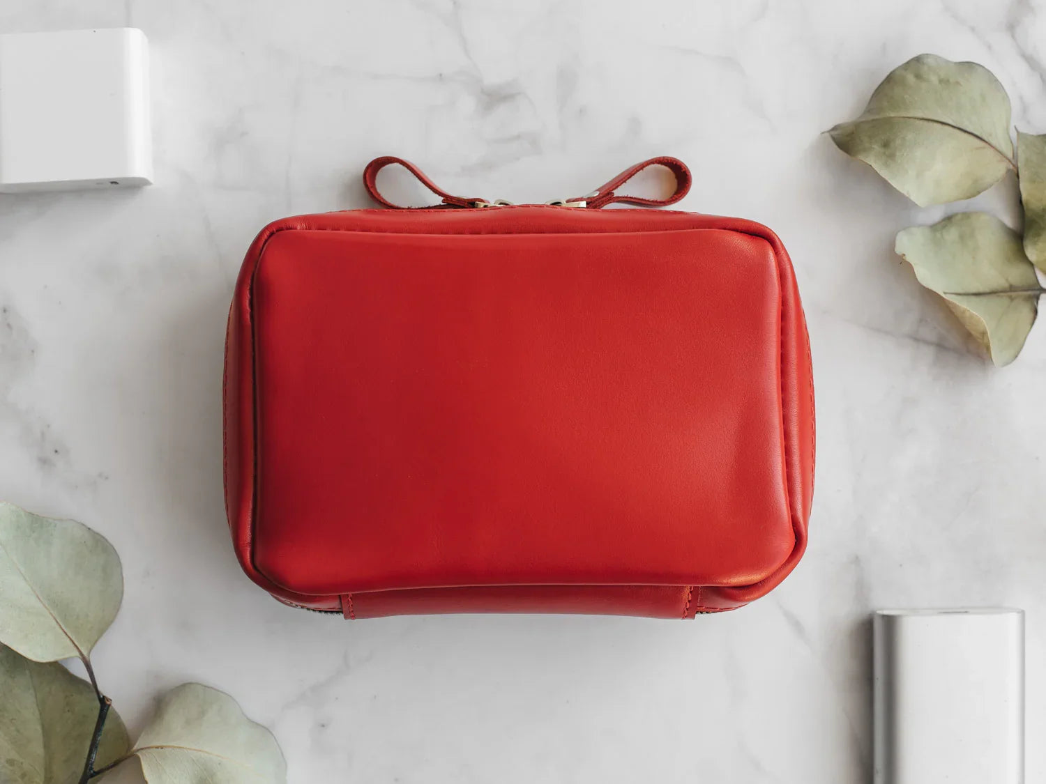 Zippered Leather Cable Organizer with Handle | Travel Tech Pouch