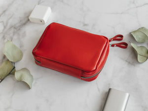 Zippered Leather Cable Organizer with Handle | Travel Tech Pouch