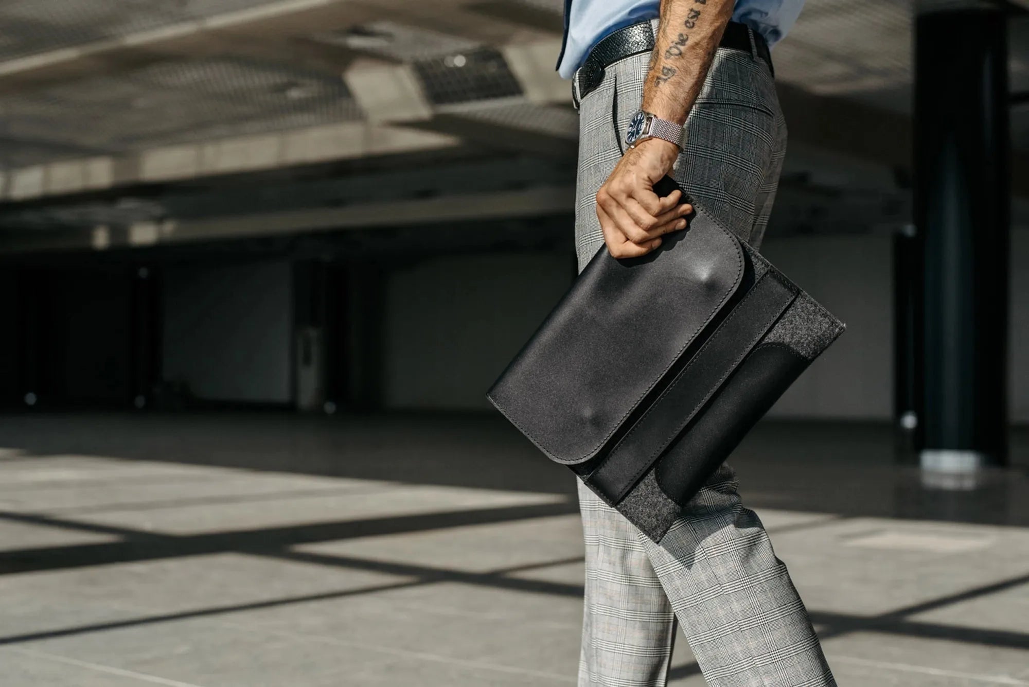 Leather & Wool MacBook Case | Smooth Black - Wenderfarer