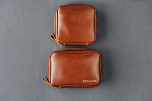 Zippered Leather Cable Organizer with Handle | Travel Tech Pouch