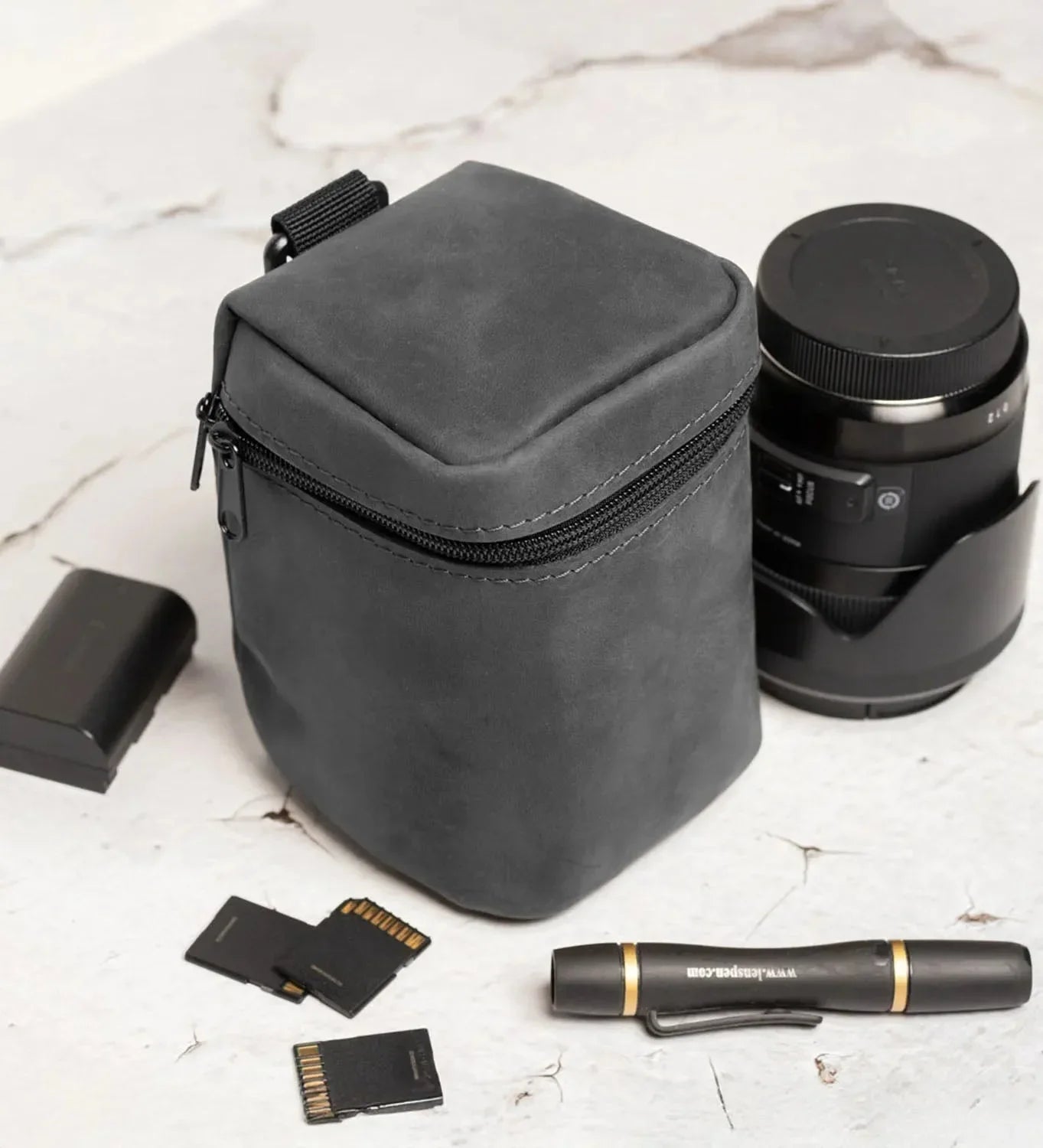Waxed Matte Leather Camera Lens Pouch – 4 Size Options