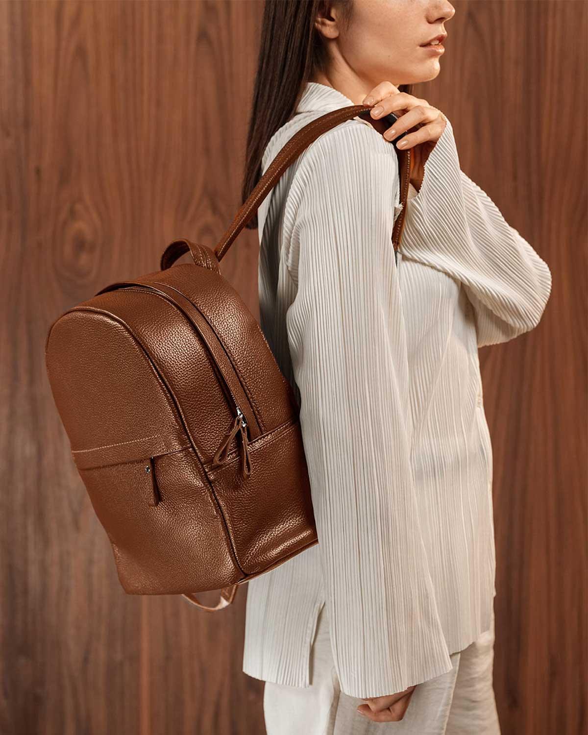 Zippered Leather Backpack for Women – Full Grain Craftsmanship