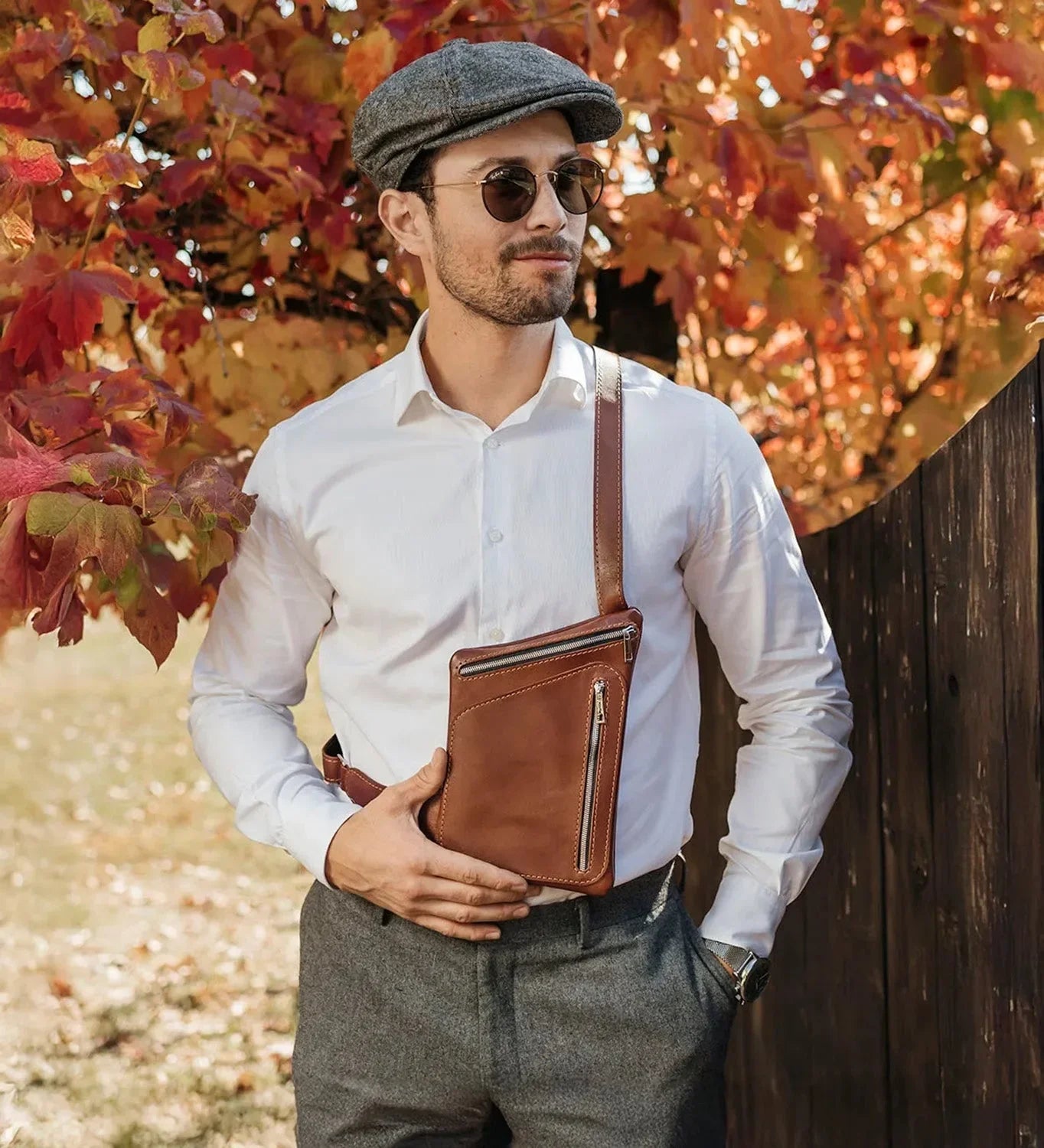Smooth Leather Sling Bag for Men's | Hidden