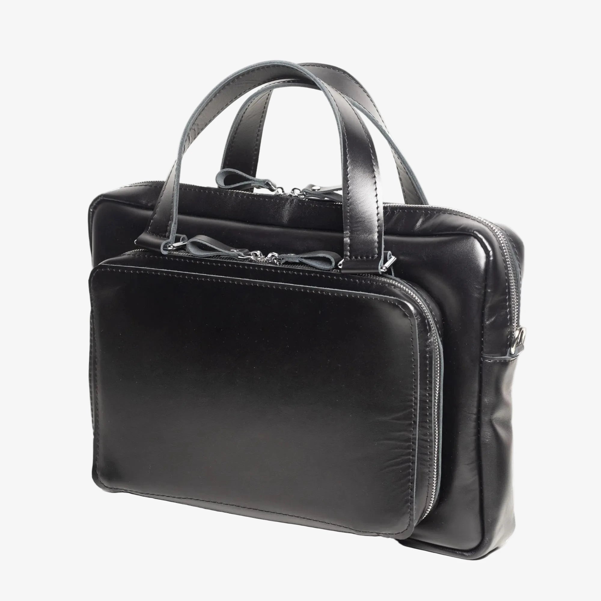 Leather Laptop Briefcase with Organizer | Smooth Black - Wenderfarer