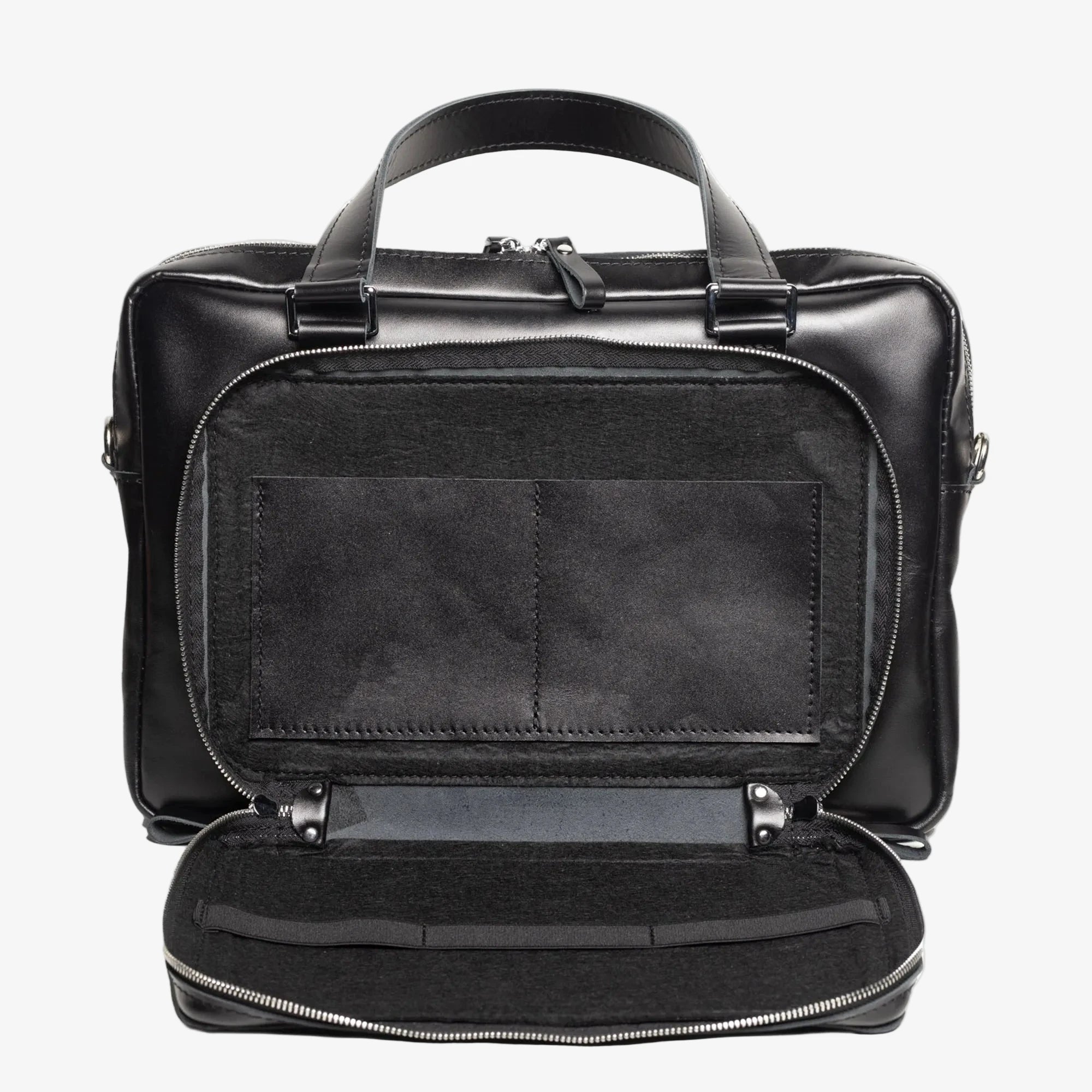 Leather Laptop Briefcase with Organizer | Smooth Black - Wenderfarer