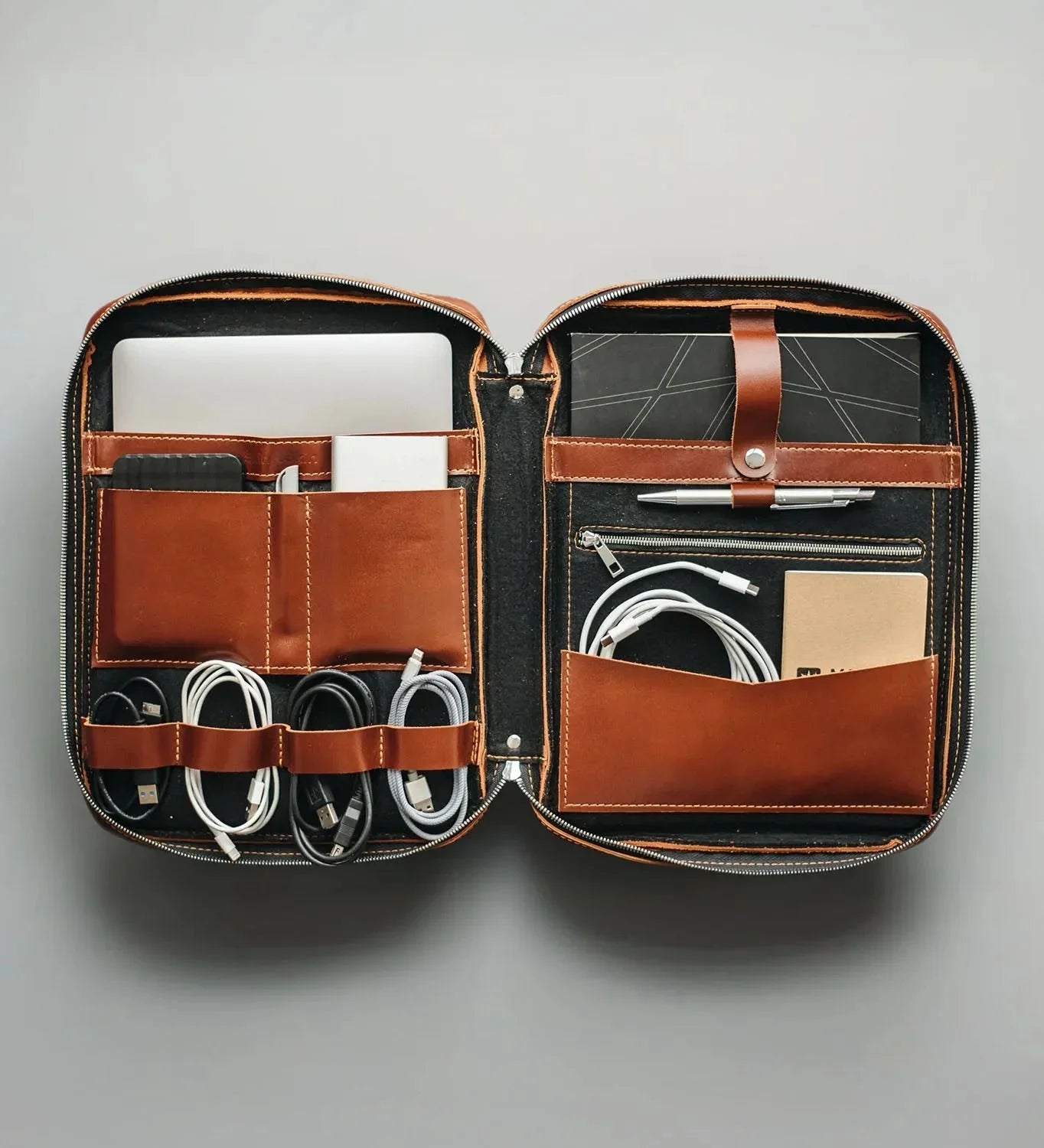 Smooth Leather A4 Folio for Laptop, Cables, Documents