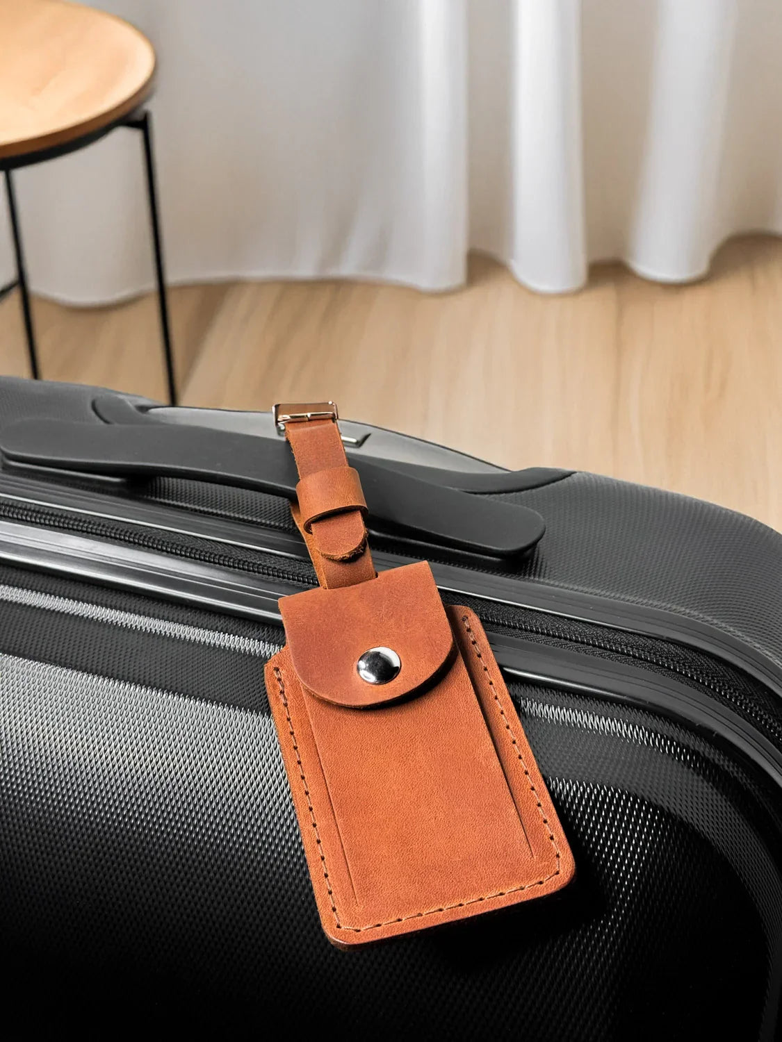 Matte Leather Luggage Tag with Pocket Travel Accessory