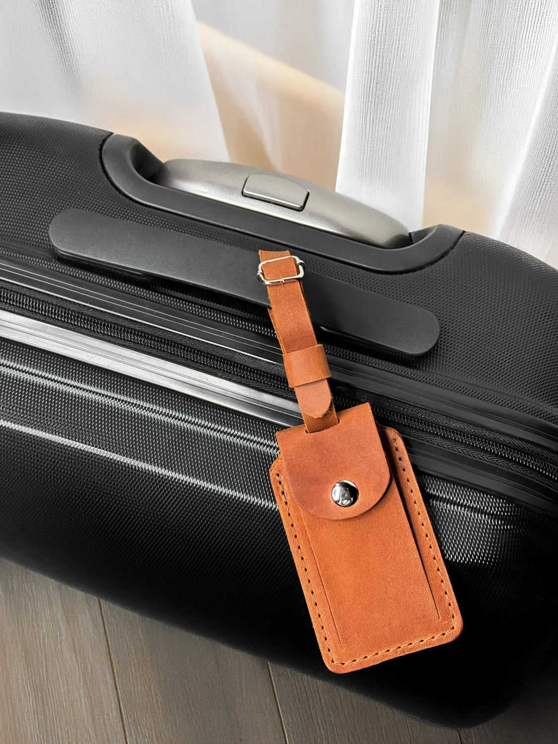 Matte Leather Luggage Tag with Pocket Travel Accessory