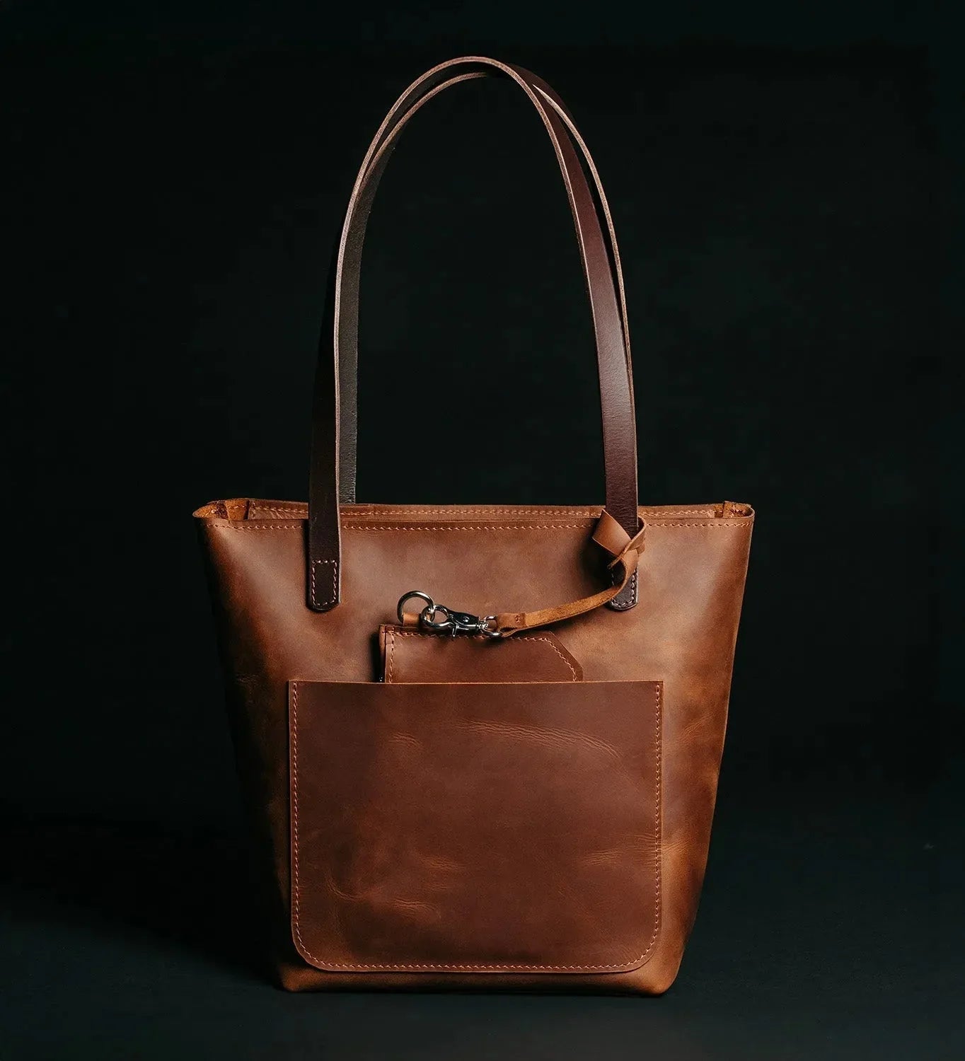 Distressed Cowhide Leather Tote Bag with Removable Pouch