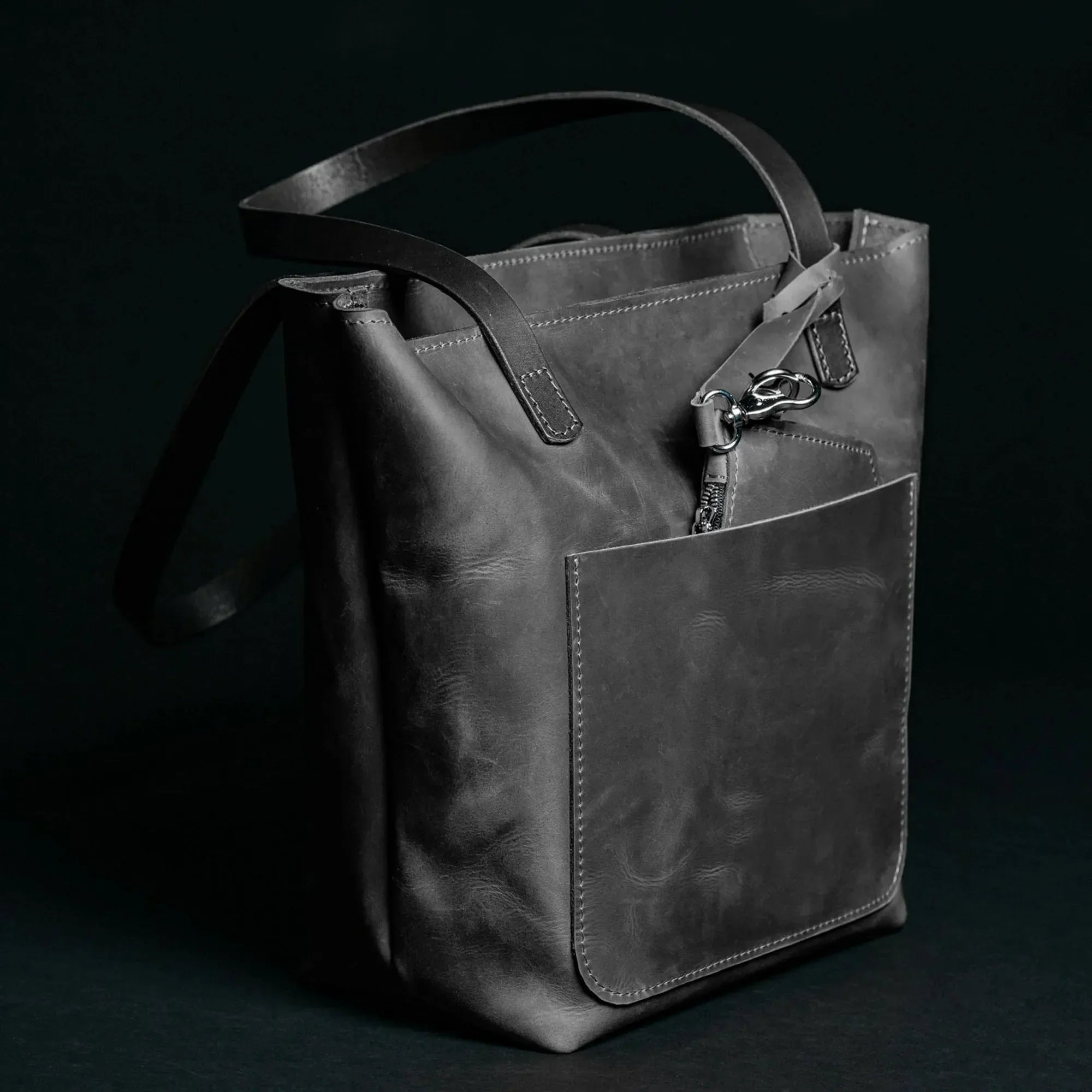 Distressed Cowhide Leather Tote Bag with Removable Pouch