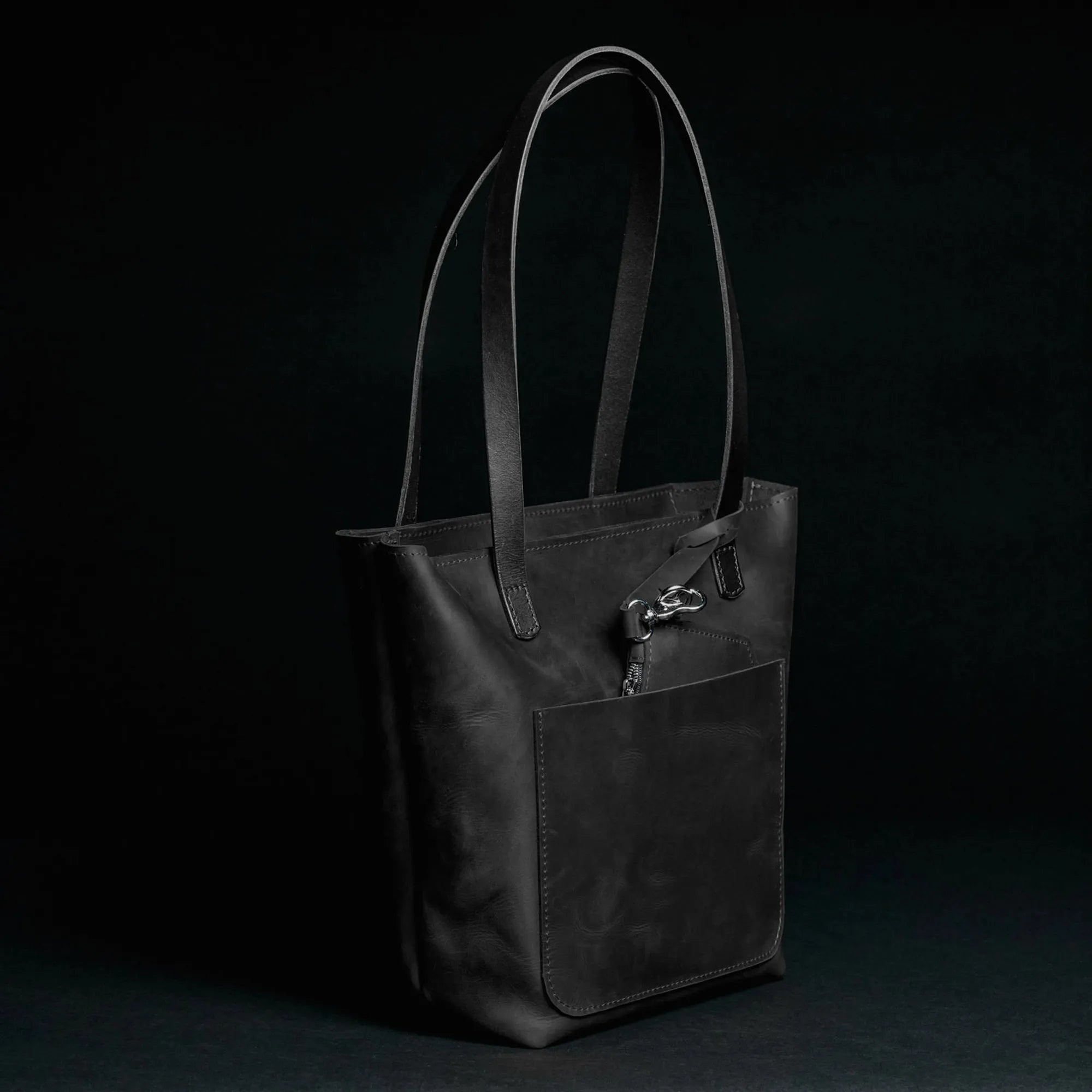 Distressed Leather Tote with pouch | Black - Wenderfarer