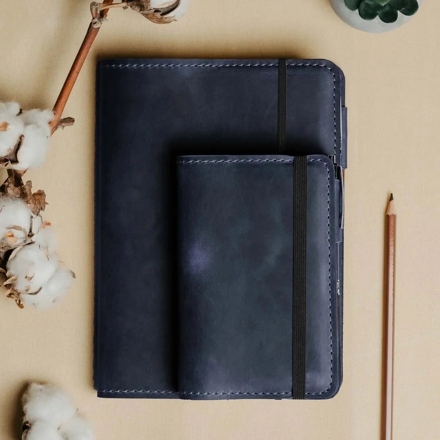Distressed Leather Journal Cover – A6/A5/A4, Elastic + Pen Loop