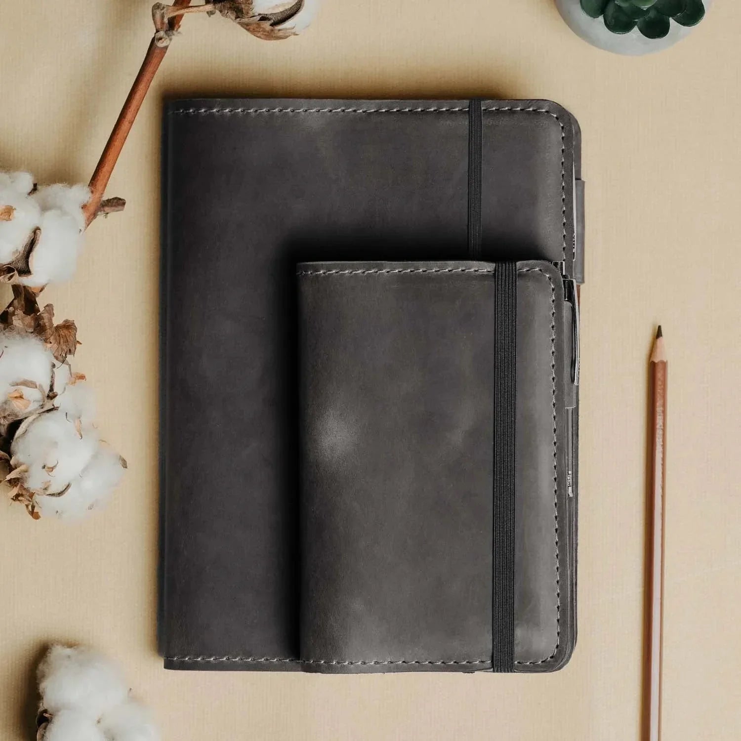 Distressed Leather Journal Cover – A6/A5/A4, Elastic + Pen Loop
