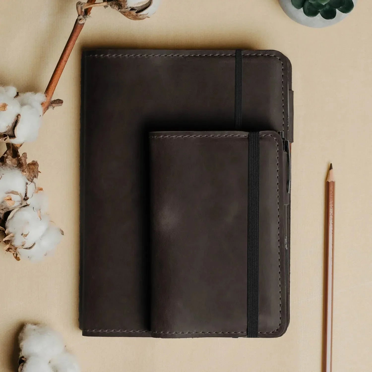 Distressed Leather Journal Cover – A6/A5/A4, Elastic + Pen Loop