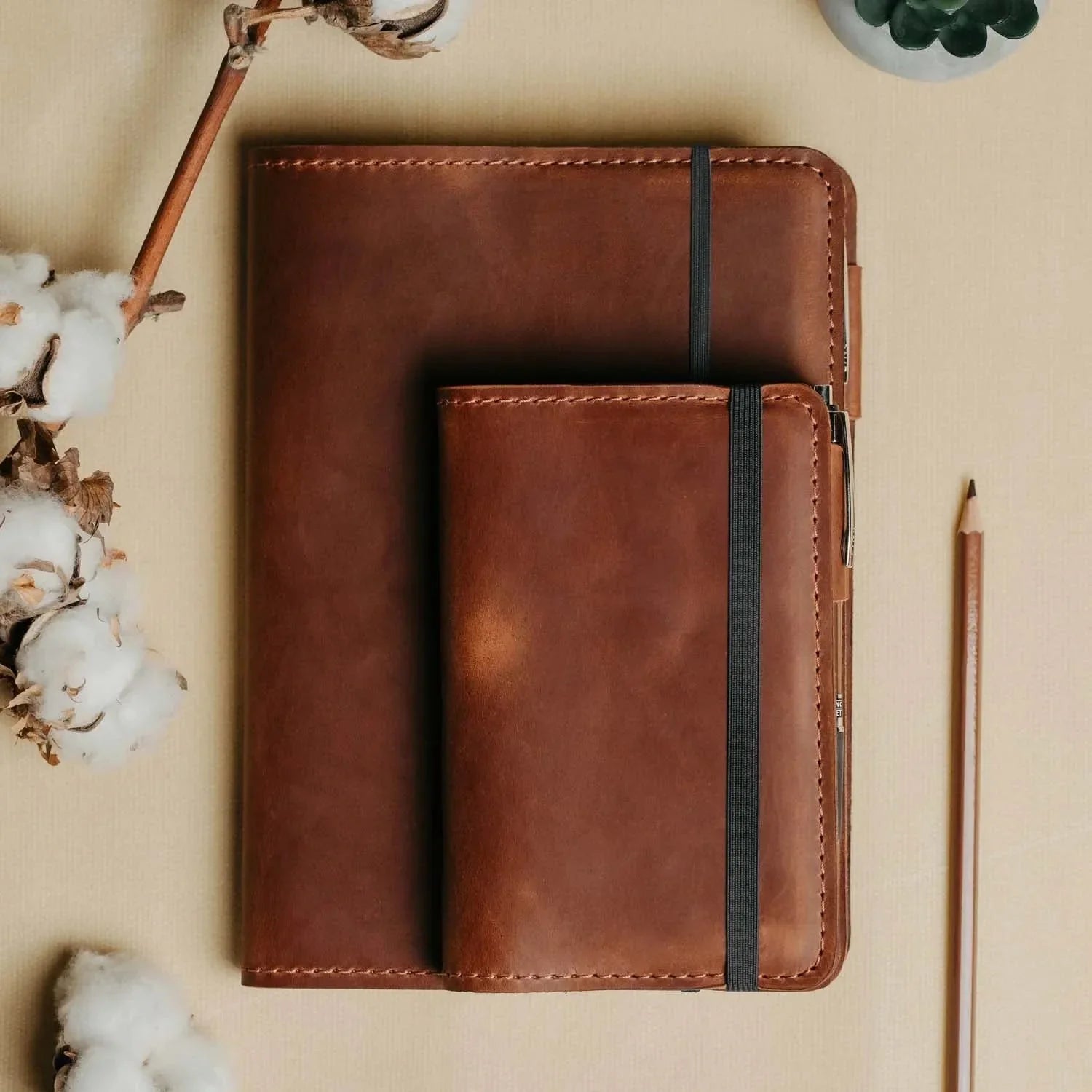 Distressed Leather Journal Cover – A6/A5/A4, Elastic + Pen Loop