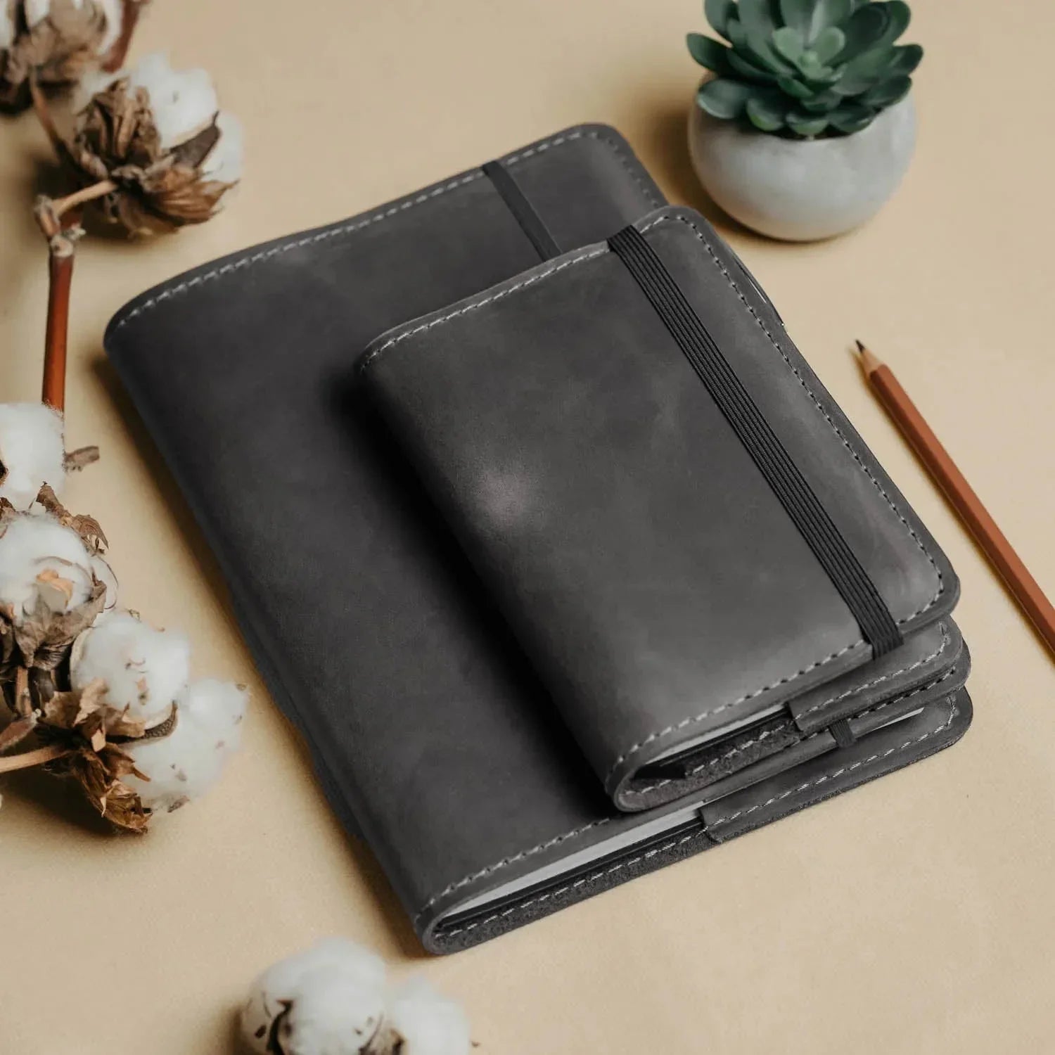 Distressed Leather Journal Cover – A6/A5/A4, Elastic + Pen Loop