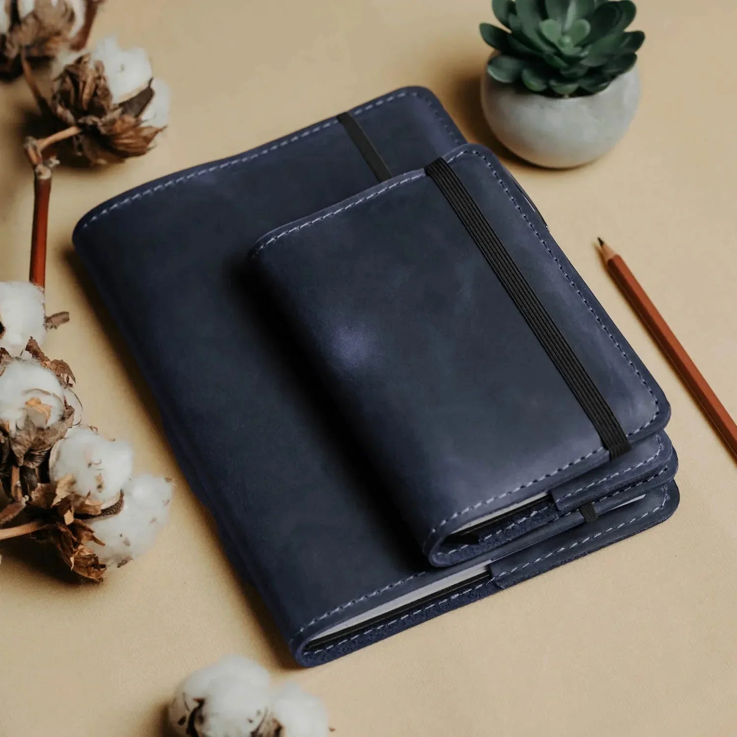 Distressed Leather Journal Cover – A6/A5/A4, Elastic + Pen Loop
