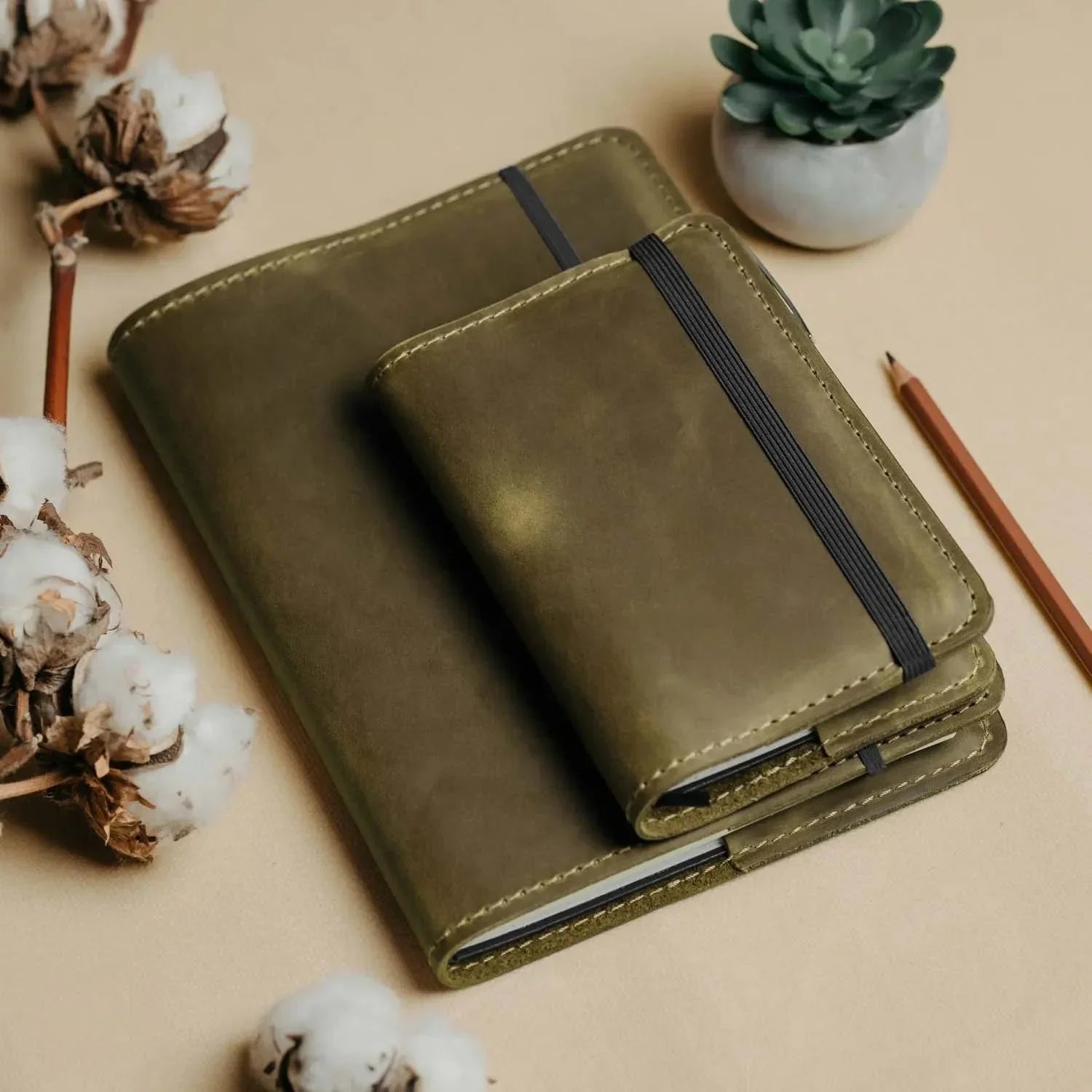 Distressed Leather Journal Cover – A6/A5/A4, Elastic + Pen Loop
