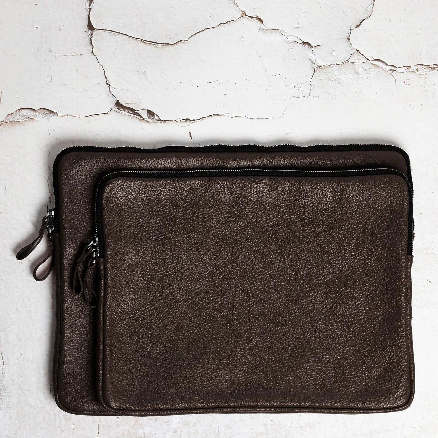 Full Grain Leather Zipper Folio for Laptop & Documents | Black