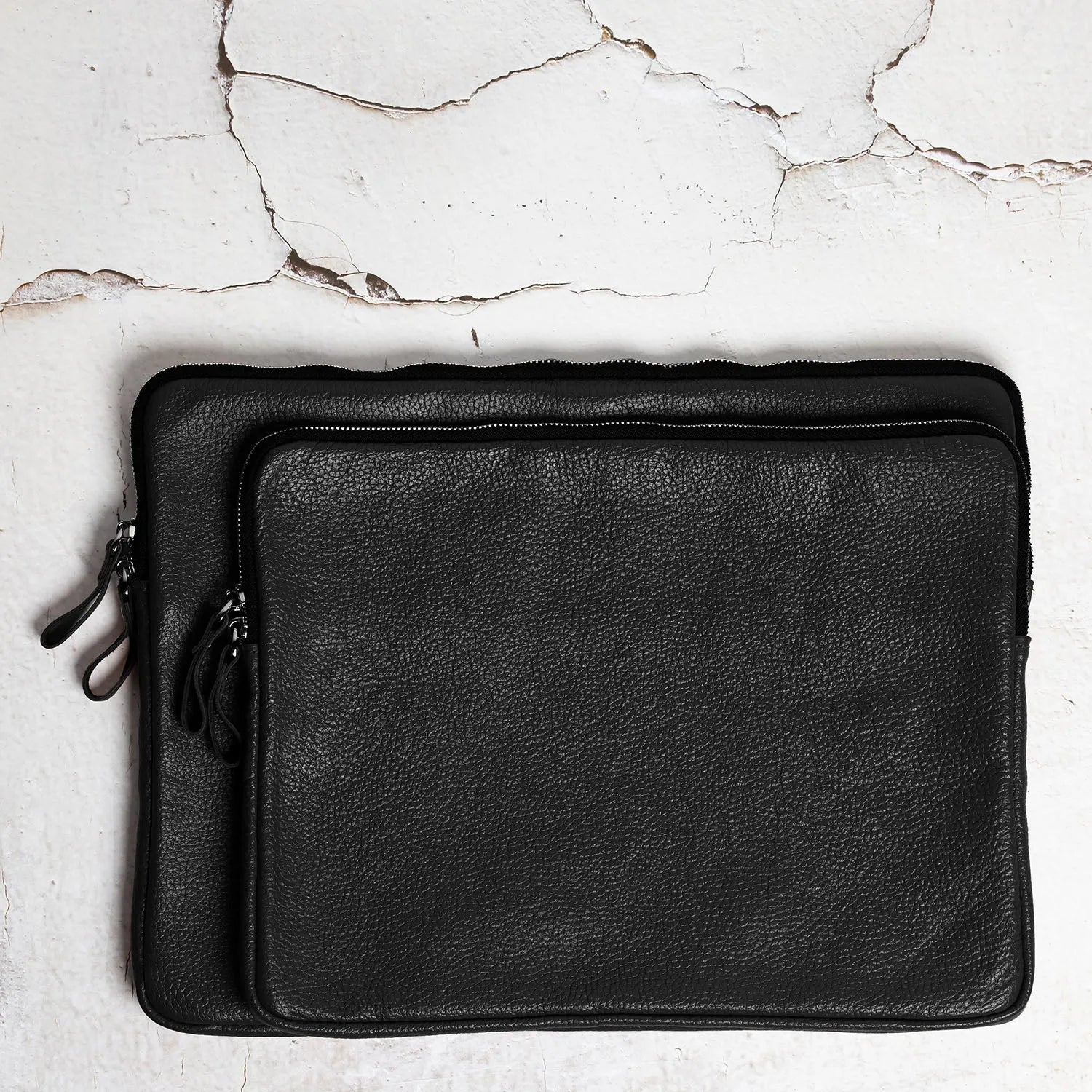 Full Grain Leather Zipper Folio for Laptop & Documents | Black