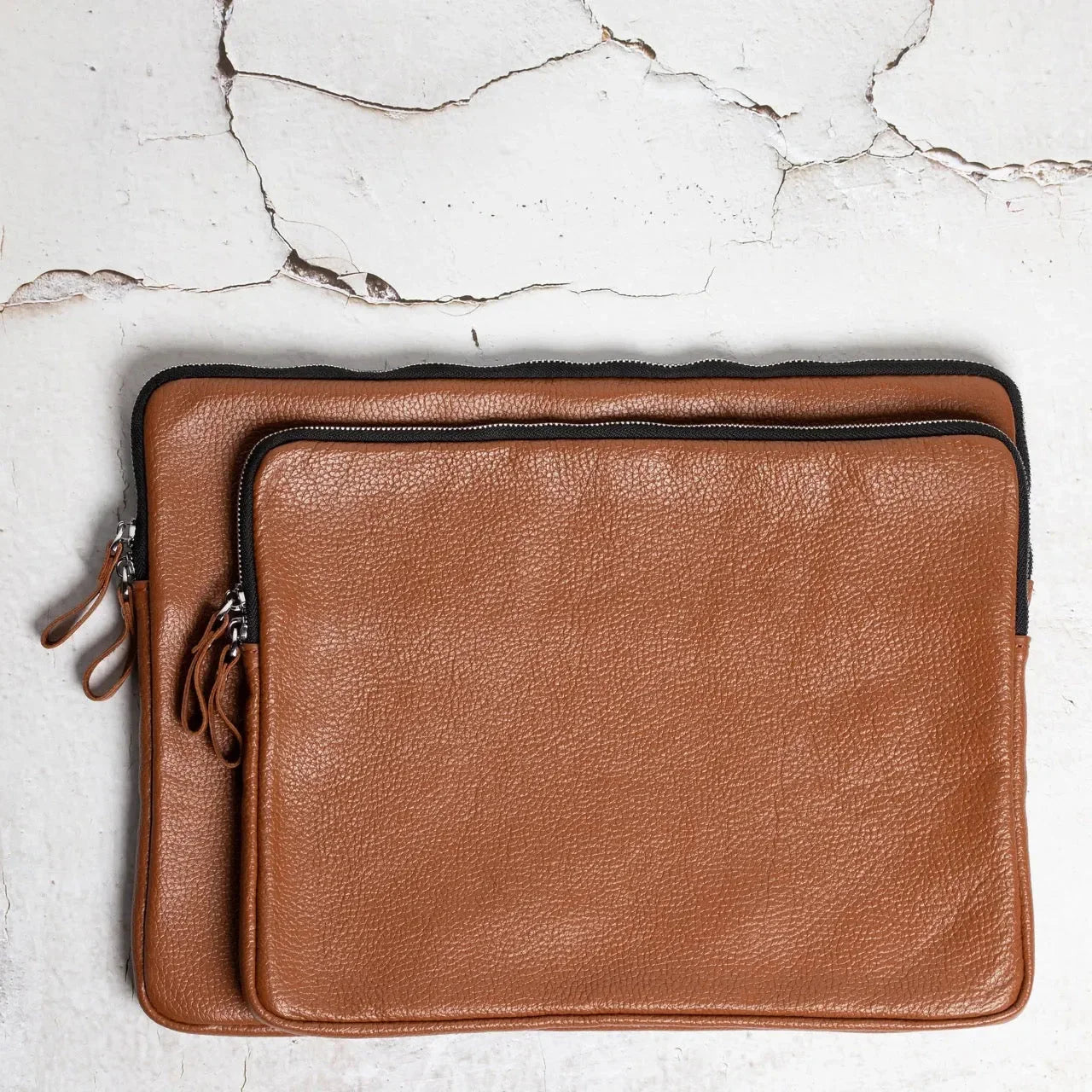 Full Grain Leather Zipper Folio for Laptop & Documents | Black
