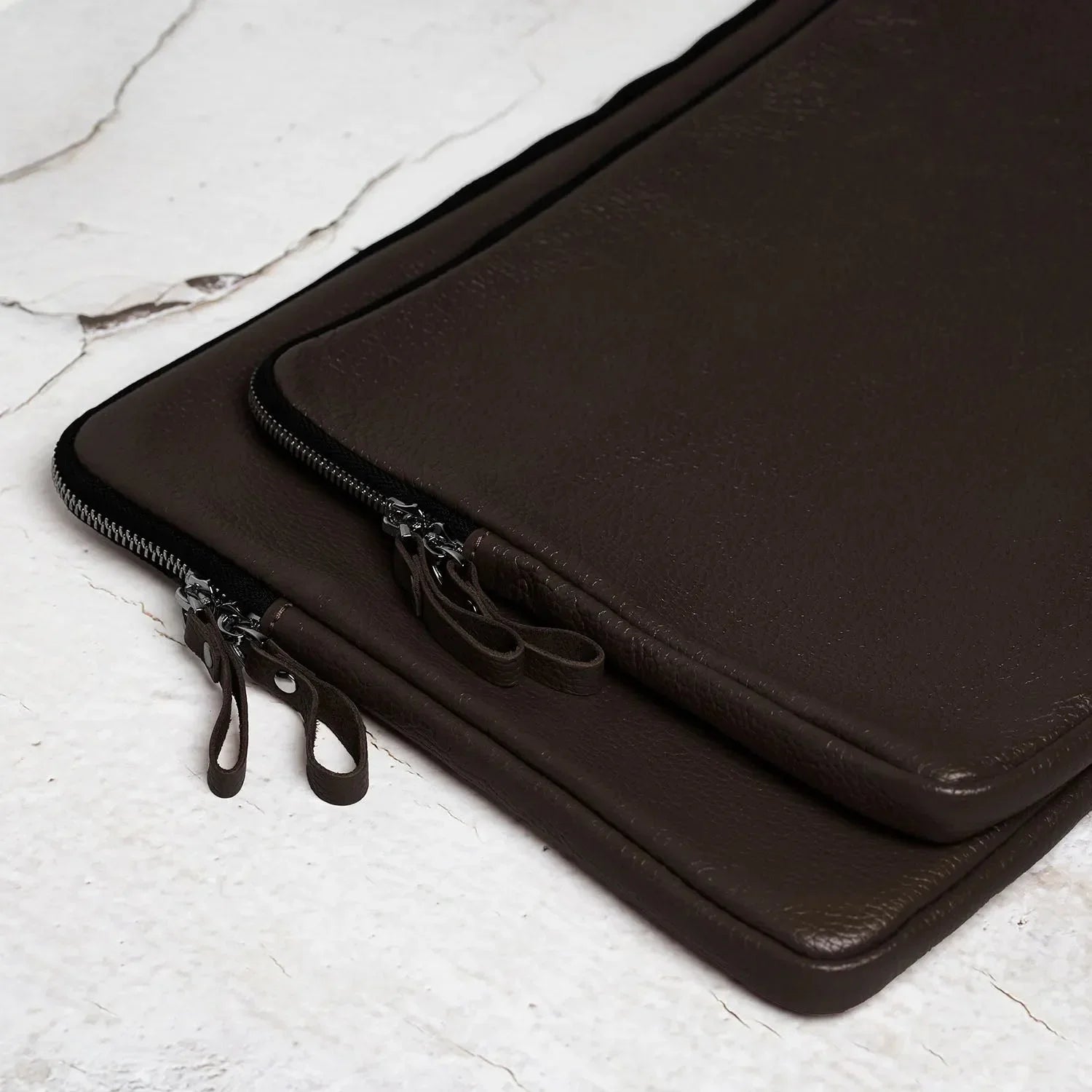 Full Grain Leather Zipper Folio for Laptop & Documents | Black