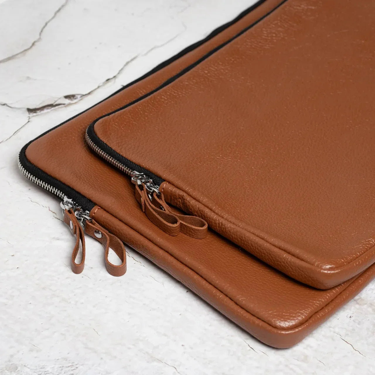 Full Grain Leather Zipper Folio for Laptop & Documents | Black