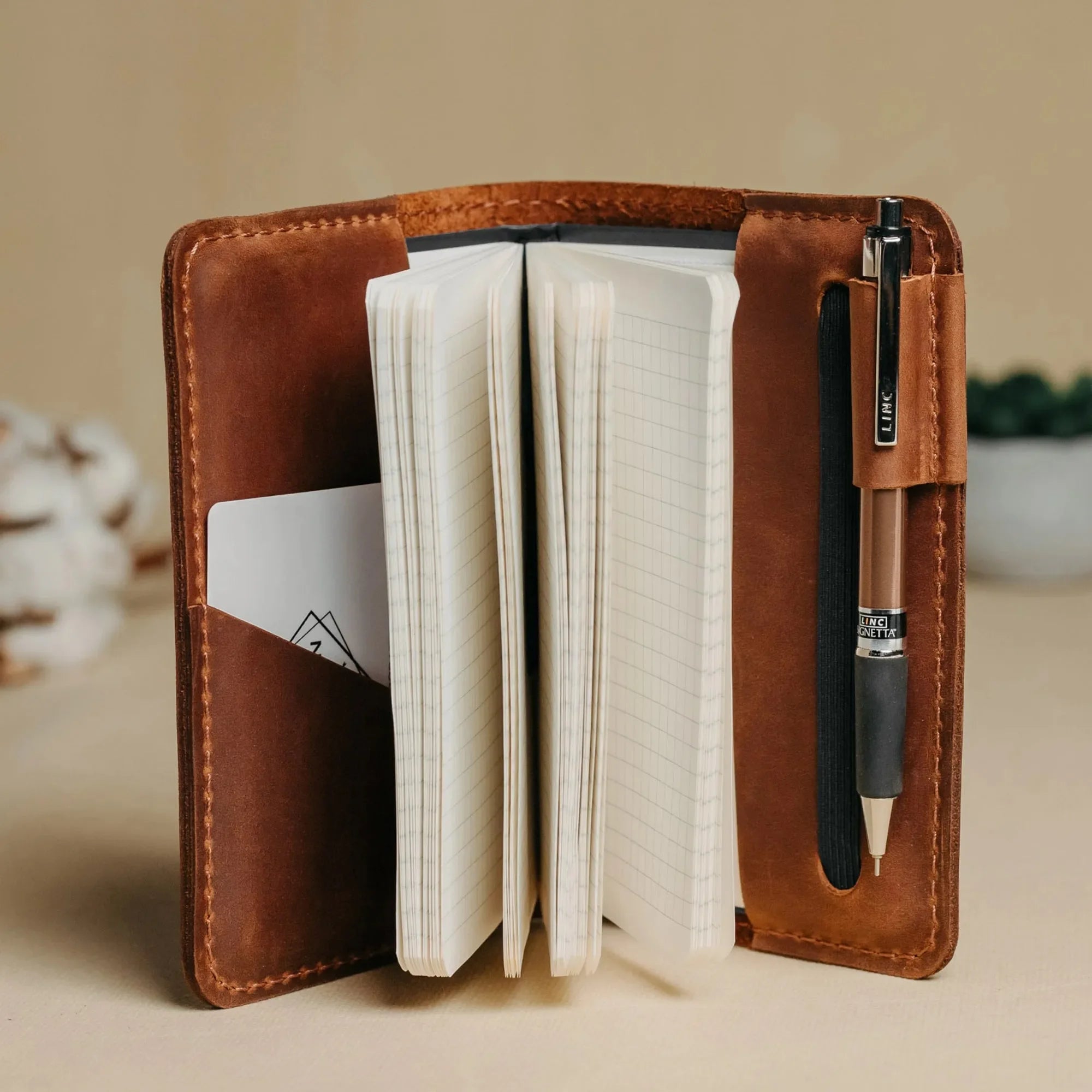 Distressed Leather Journal Cover – A6/A5/A4, Elastic + Pen Loop