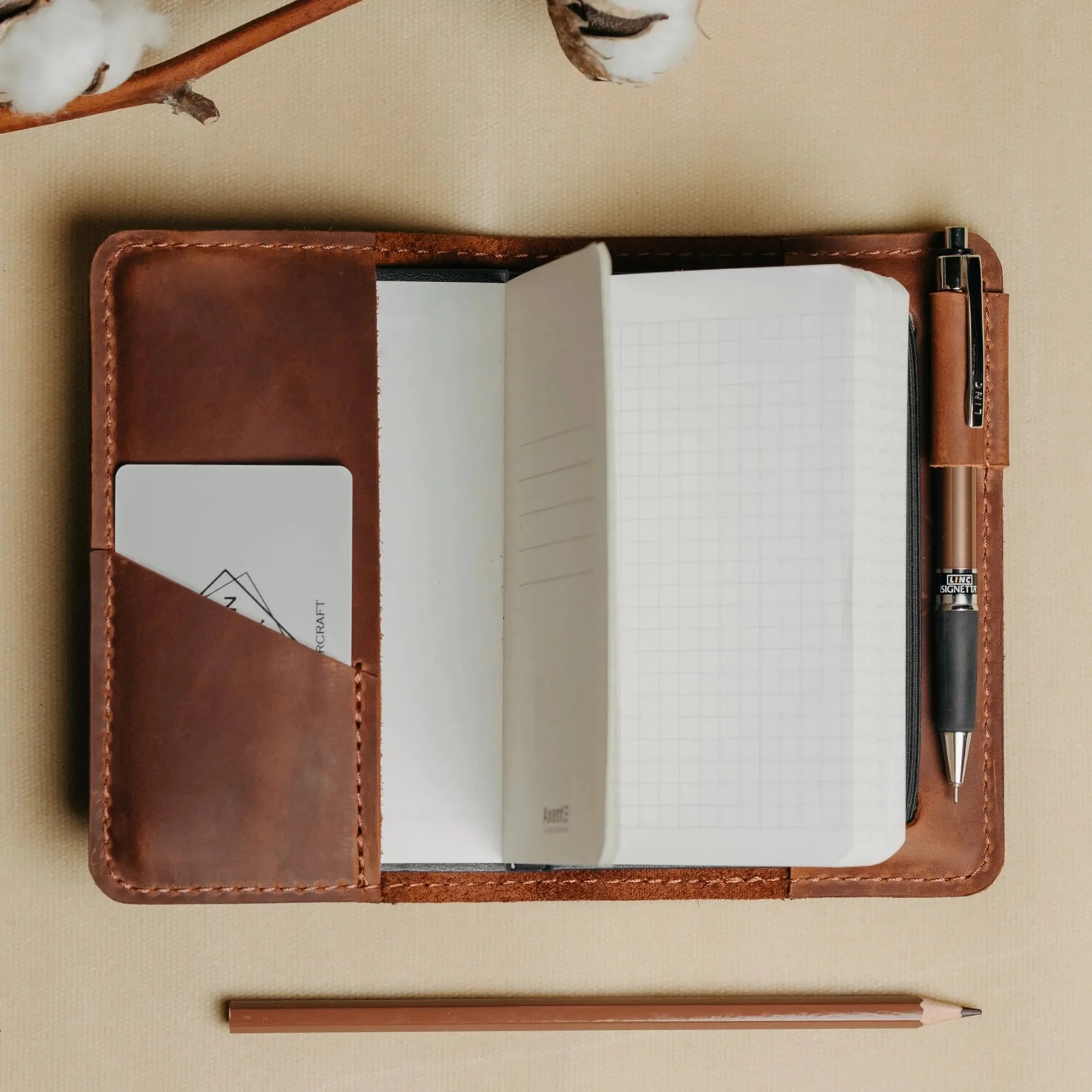 Distressed Leather Journal Cover – A6/A5/A4, Elastic + Pen Loop