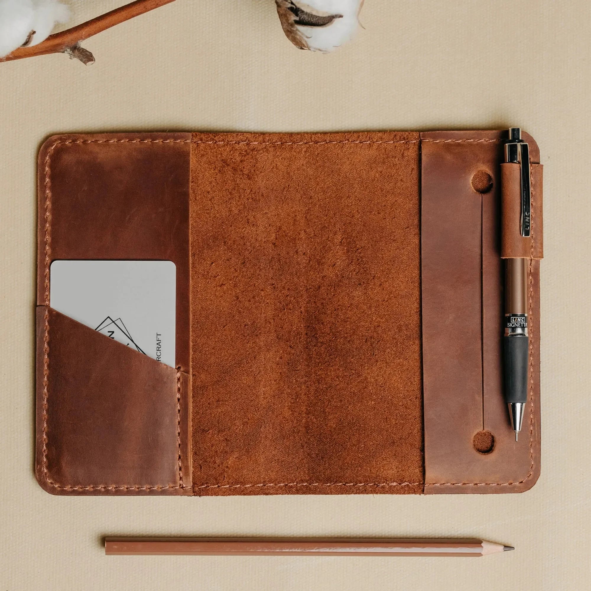 Distressed Leather Journal Cover – A6/A5/A4, Elastic + Pen Loop