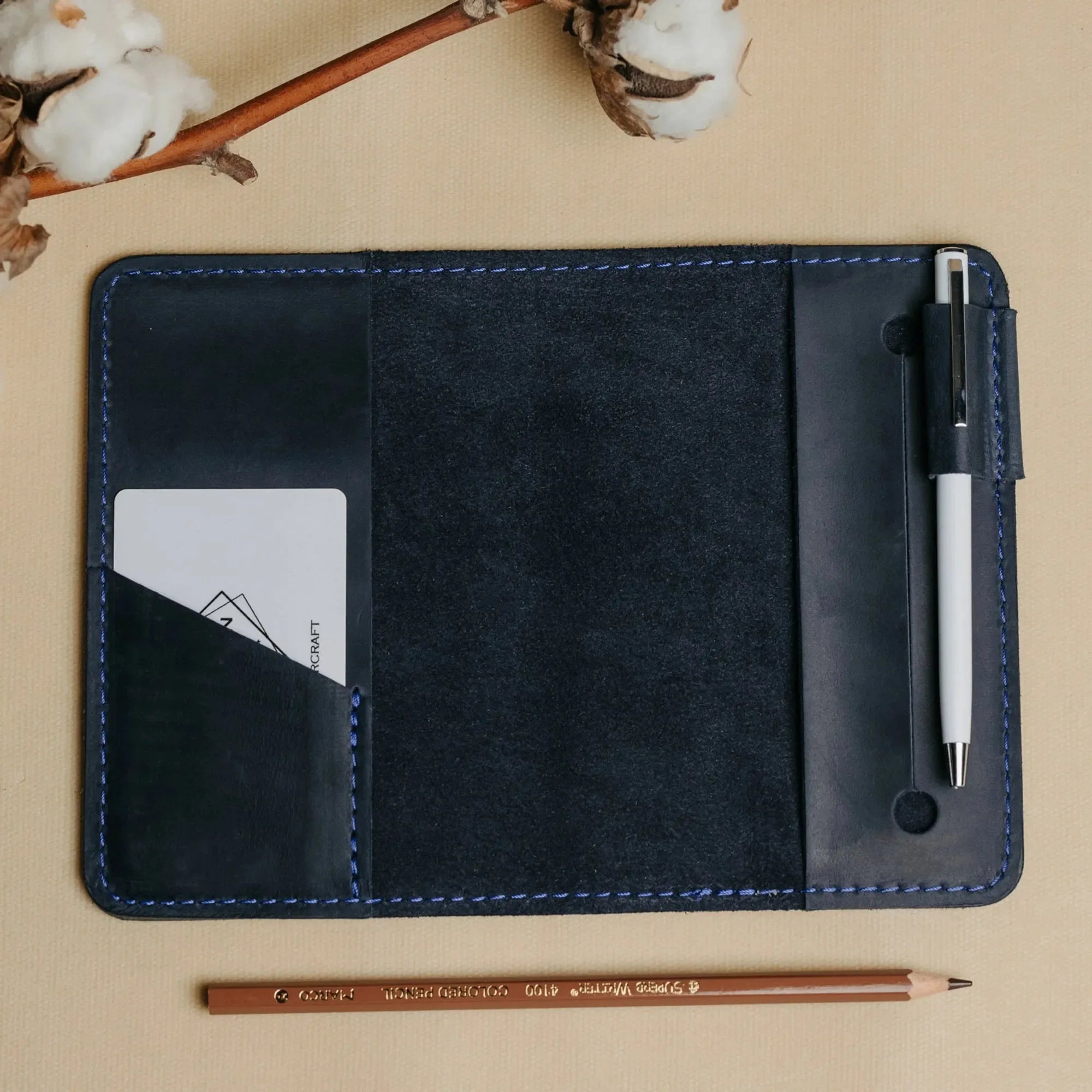 Distressed Leather Journal Cover – A6/A5/A4, Elastic + Pen Loop