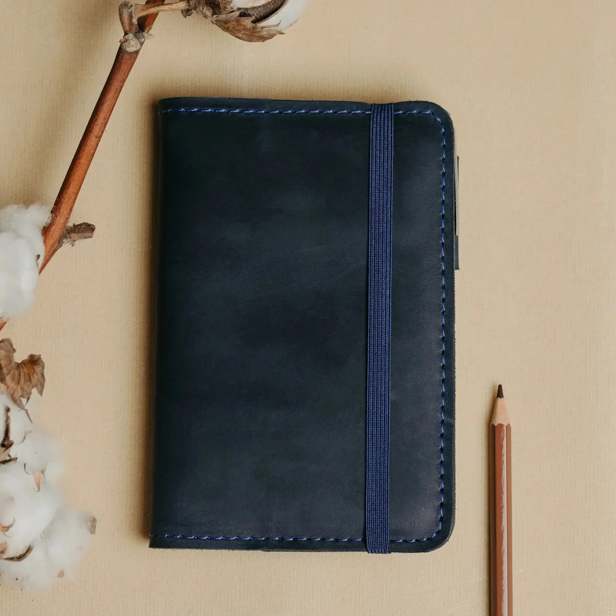 Distressed Leather Journal Cover – A6/A5/A4, Elastic + Pen Loop